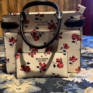 Kate Spade Pink and Blue Floral Satchel and wallet